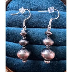 Sterling Silver Navajo Pearl Dangle Earrings Southwest Oxidized Bead 1.5”
